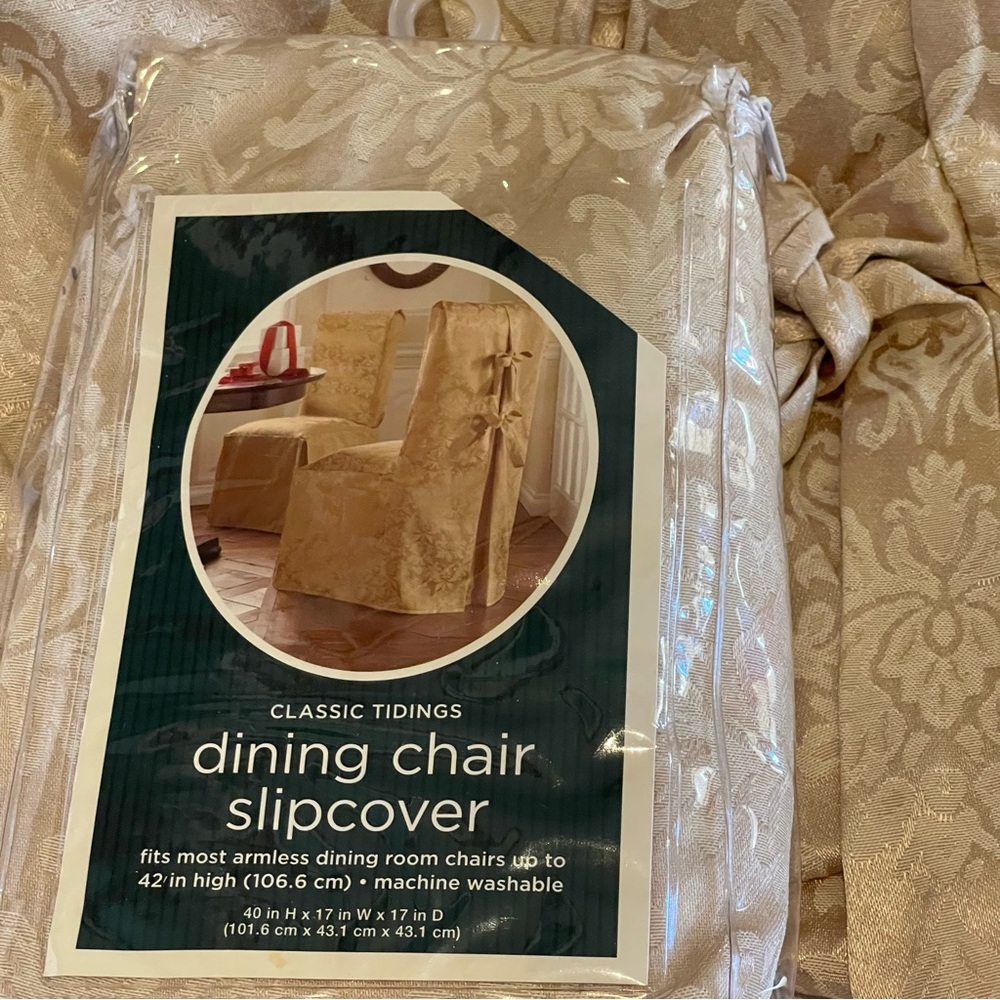 2 Holiday armless  damask dining chair slipcovers